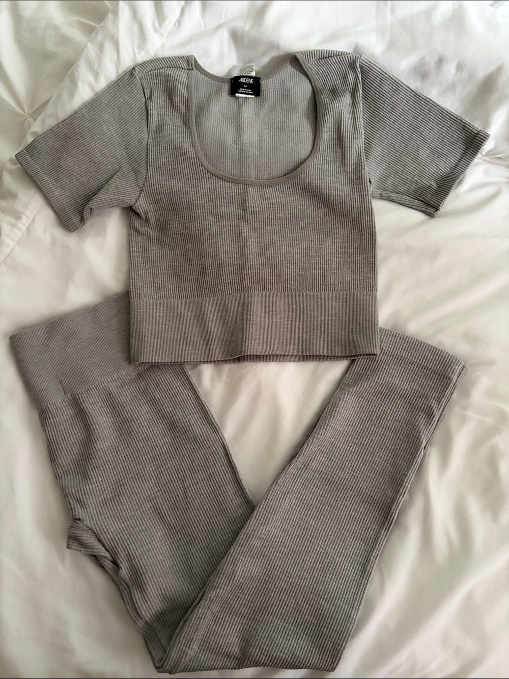 Ardene Gray Ribbed Short Sleeve Crop Top & Matching Leggings Set